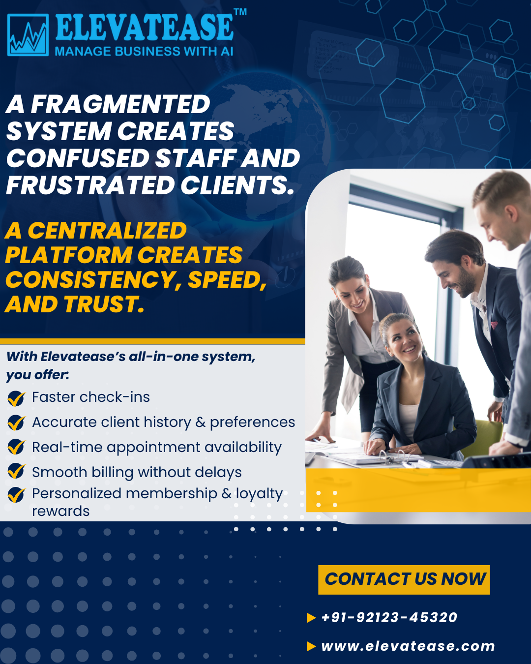 Illustration of a client journey map showing seamless transitions from online booking (real-time availability) to package consumption and finally, a loyalty reward.